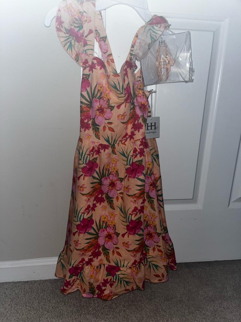 T.J.Maxx Peach Floral Sundress with Pink & Green Print